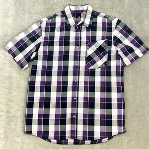 Eddie Bauer First Ascent Size Medium Blue Black Snap Down Plaid Shirt